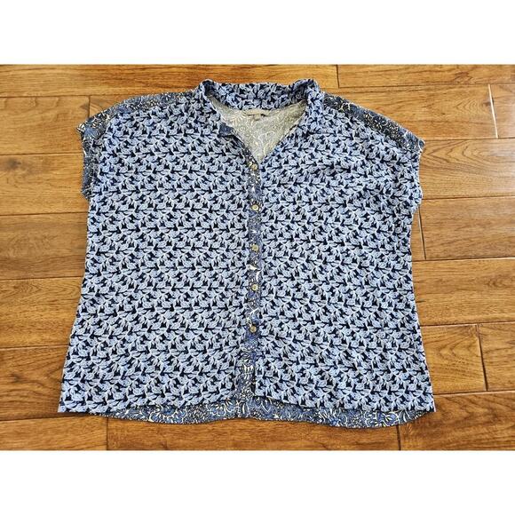 Habitat Blooming Vines Easy Shirt BlousebBlue Size S Floral Bohemian - Picture 8 of 10